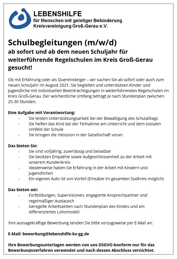 Schulassistenz Lebenshilfe Kreisvereinigung Gross Gerau E V